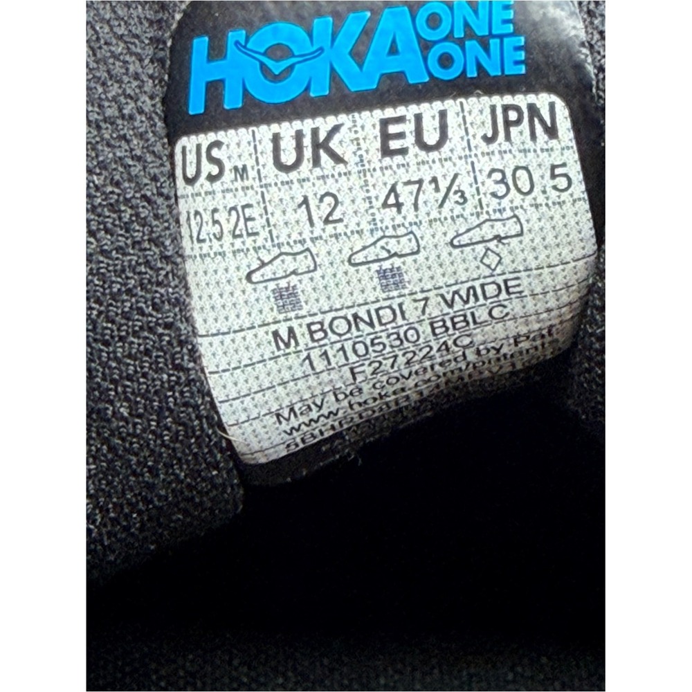 Hoka Mens 12.5 Wide Black Bondi 7 Running Shoes Sneakers Cushion Walking - Picture 9 of 10